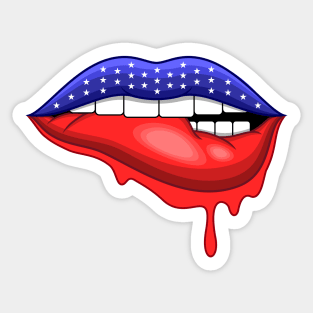 American Flag Biting Lips Sticker